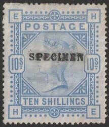 1883-84 QV 10/- ultramarine, letters EH-HE, on white paper, opt ...