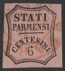Parma: 1853-57 Newspaper Tax Shield 6c black on rose. Superb U, with ...