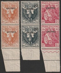Eritrea: 1916 opt Red Cross 10+5c red, 20c/15+5c slate &amp; 20c+5c ...