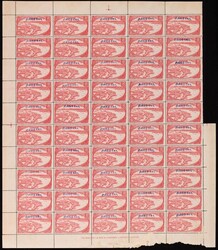 Brunei 1942-44 violet opt Water Village 8c red, full sheet of 50 with ...
