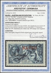1916-23 'NAURU' opt KGV Seahorses 10/- indigo-blue, Waterlow printing ...