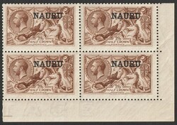 1916-23 'NAURU' opt KGV Seahorses 2/6 yellow-brown, LR cnr marginal ...