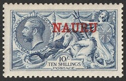1916-23 'NAURU' opt KGV Seahorses 10/- pale blue, DLR printing, opt ...