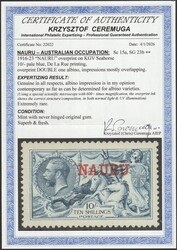 1916-23 'NAURU' opt KGV Seahorses 10/- pale blue, DLR printing, opt ...