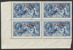 1916-23 'NAURU' opt KGV Seahorses 10/- deep bright blue, LL cnr ...