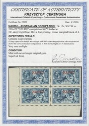 1916-23 'NAURU' opt KGV Seahorses 10/- deep bright blue, LL cnr ...
