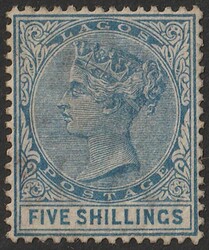 1884-86 QV 5/- blue, wmk Crown CA. VFM, sl disturbed gum. Scott 35 ...