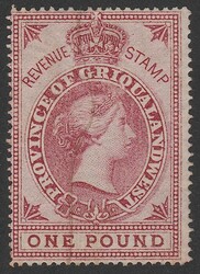 1879 QV Revenue £1 red. VF F/C m/s line. Bft 70 cat £150. Rare high ...