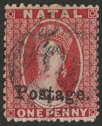1869 'POSTAGE' opt QV Chalon 1d bright red, wmk Crown CC reversed, ...