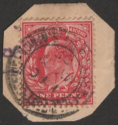 1902 KEVII GB 1d scarlet. VFU on piece with 'BRITISH ARMY SOUTH ...