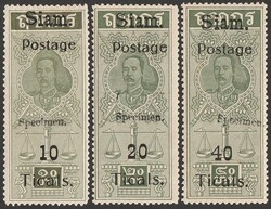 1907 'Siam Postage' opt Rama V set 10 Ticals on 10T, 20 Ticals on 20T ...