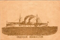 Cruzador Adamastor. Postal ilustrado em sépia-dourado sobre ...