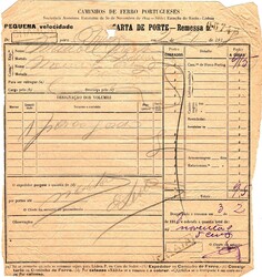 Portugal * Correio ferroviário. Carta de porte dos Caminhos de Ferro ...