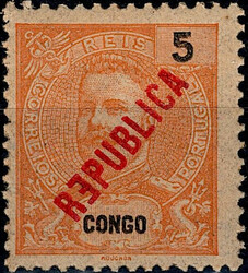 Congo * 1914 – D. Carlos I Mouchon, com sobrecarga “REPUBLICA” ...