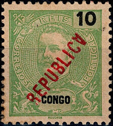 Congo * 1914 – D. Carlos I Mouchon, com sobrecarga “REPUBLICA” ...