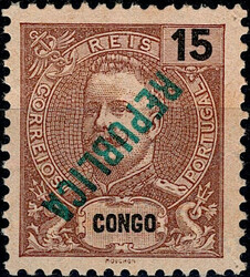 Congo * 1914 – D. Carlos I Mouchon, com sobrecarga “REPUBLICA” ...