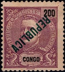 Congo * 1914 – D. Carlos I Mouchon, com sobrecarga “REPUBLICA” ...