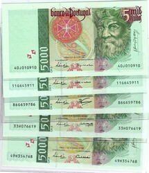 Portugal * 1995/1998 – Vasco da Gama. 5,000$00, plate 3. Set of 5 ...