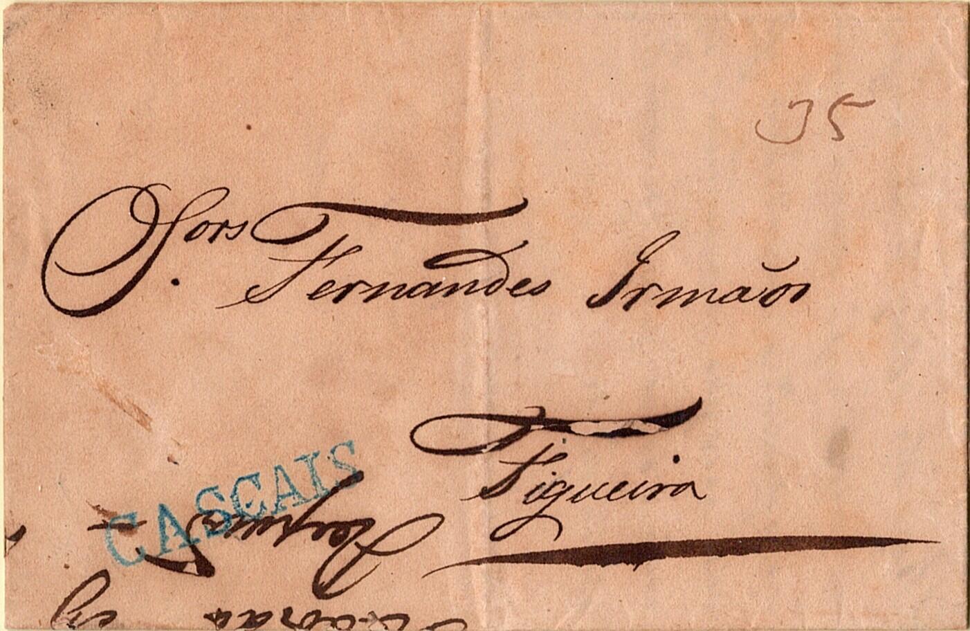 Cascais – A azul, LF CSC2, em carta datada de Cascais (10.08.1838) ...