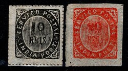 Índia * 1873 – Nativos. Tipo IIA e IIB. MF16, 10 réis, preto, ...