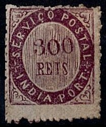 Índia * 1873 – Nativos. Tipo IA. MF18, 300 réis, violeta, papel ...