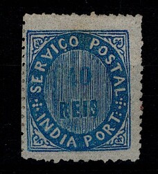 Índia * 1876 – Nativos. Tipo IIB. MF29, 40 réis, azul, papel ...