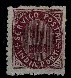 Índia * 1876 – Nativos. Tipo IIB. MF32, 300 réis, violeta, papel ...