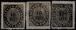Índia * 1877 – Nativos. Lote com 3 selos novos: MF37, 10 réis, ...
