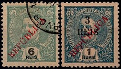 Índia * 1914 – D. Carlos Mouchon, com sobrecarga “REPUBLICA”, ...