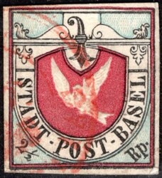 Switzerland/Basel, Mi 1, Basel Dove, 2 1/2 Rp, red cancel, nice cut, ...