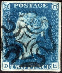 England, Mi. 2, Viktor, 2 d blue, letters DH, black Maltese cross ...