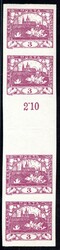 2 Ms, 3 h purple, four-stamp folded single-sided interleave, exp. ...