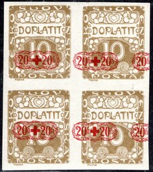 PLATE PROOF, Red Cross, overprint C red on imperforated block of 4 ...