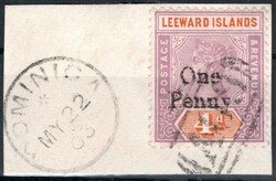 Leeward Islands, SG 12, Victoria, 1 p/4 d purple/orange, plate ...