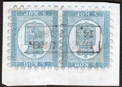 Finland, Mi. 3 A, Z, National emblem, 5 kop blue, in double strip on ...
