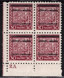 5 LD, National Emblem, corner block of 4 with plate number 2A, purple ...