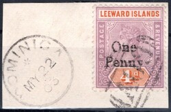 Leeward Islands, SG 12, Victoria, 1 p/4 d purple/orange, plate ...