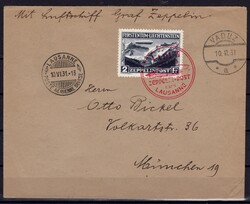 Liechtenstein - Zeppelin, Vaduz - Laussane, stamp! franking 2 Fr