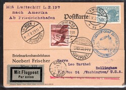 Austria - Amerikafahrt 1929, zeppelin card to USA, blue cachet, ...