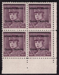 8 RD, Štefánik, wide margin, corner block of 4, violet 60 h, tested ...