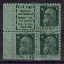 Bayern - Mi. W 1.57, overprint 5 Pf green + advertising, block of 4