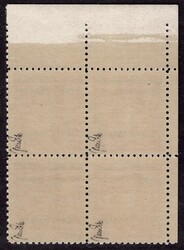 10 LH, TGM, corner block of 4, red 1 CZK, with a dot, tested by ...