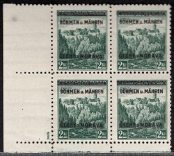 14 LD, narrow edge, corner block of 4 with plate number 1, with dot, ...