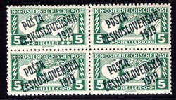 58 Ba, 5 h green, block of 4 with green-black overprint (correct ...
