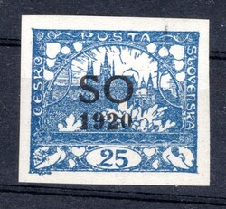 SO (8) N - 25 h blue, imperforated piece, black overprint, tested Vrba