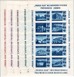 Complete series, 5 printed sheets of stickers for the PRAGA 38 ...