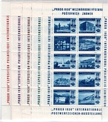 Complete series, 5 printed sheets of stickers for the PRAGA 38 ...