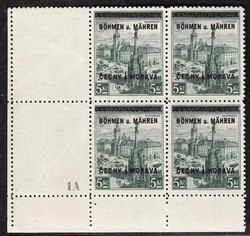 18 K, lower left corner block of 6 with coupons and plate number 1A, ...