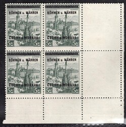 18 KP, lower right corner block of 6 with coupons, green 5 CZK, ...