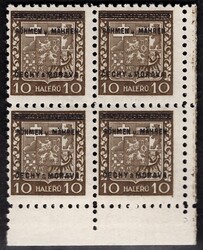 2 PD, National Emblem, corner block of 4, brown 10 h, tested by ...